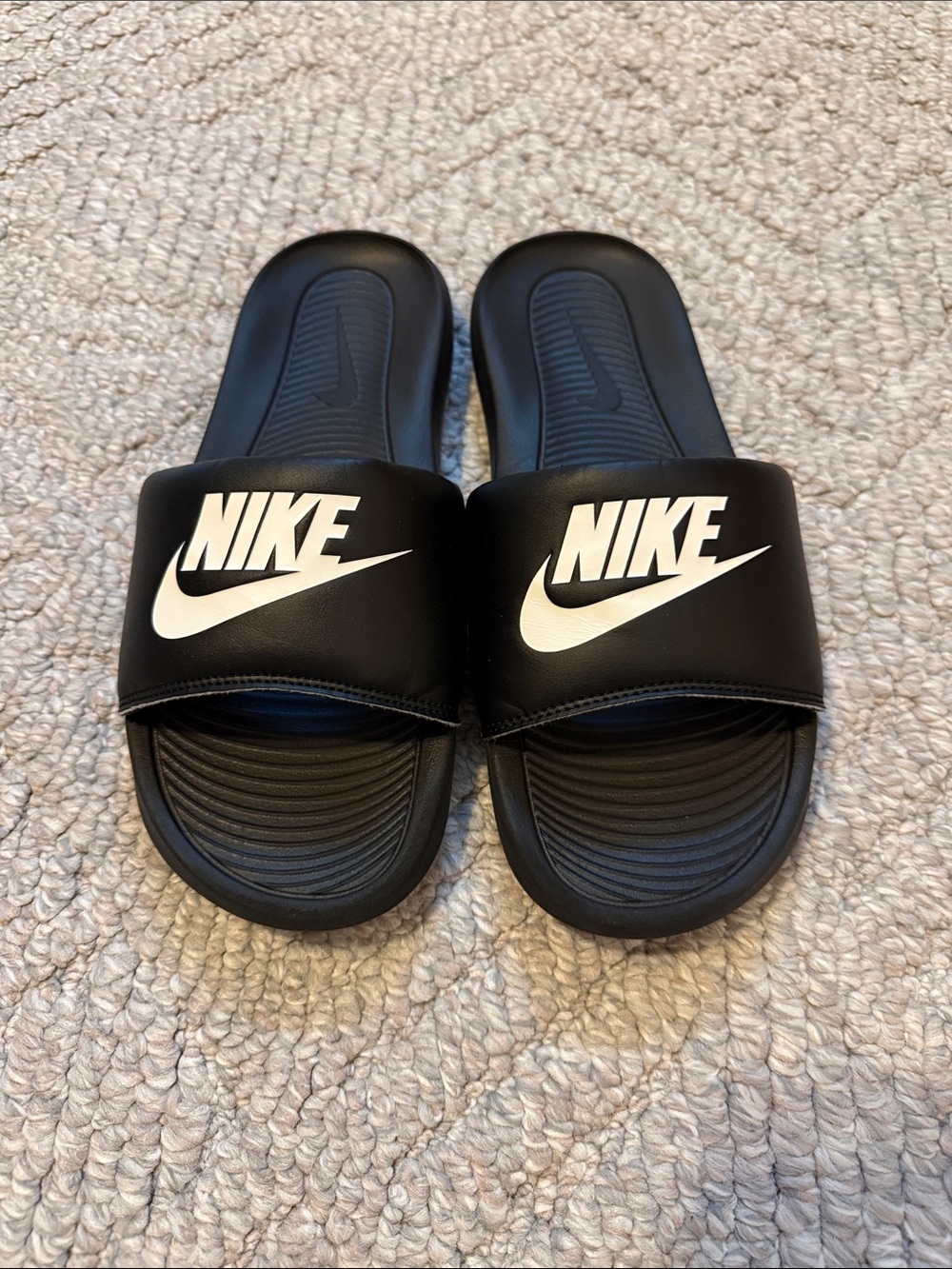 Nike Black Slides with White Swoosh